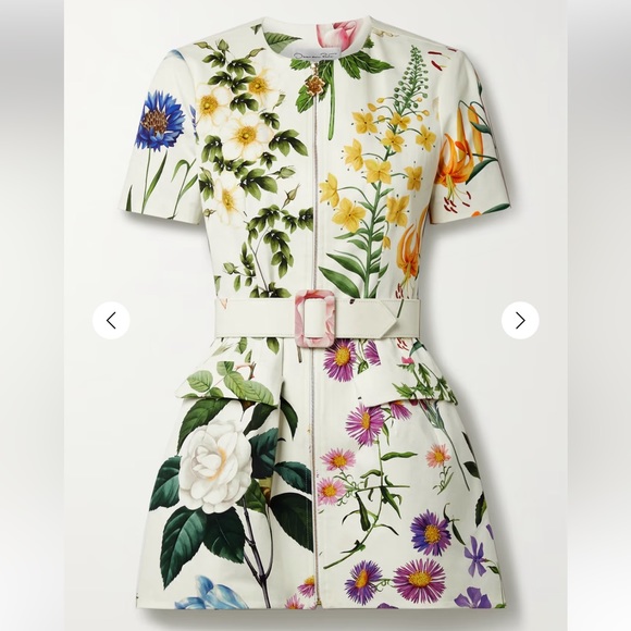 Oscar de la Renta Dresses & Skirts - Oscar de la Renta Belted floral-print cotton-blend twill mini dress.